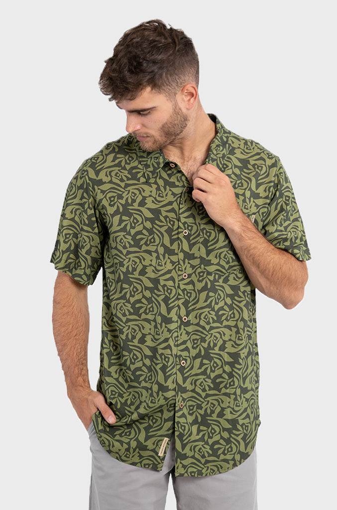 Camisa Guayabera Cl sica Print Leaves Hombre Falcone Wear